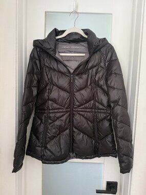 French Connection Black Hooded Chevron Quilted Puffer Jacket / Coat - Medium